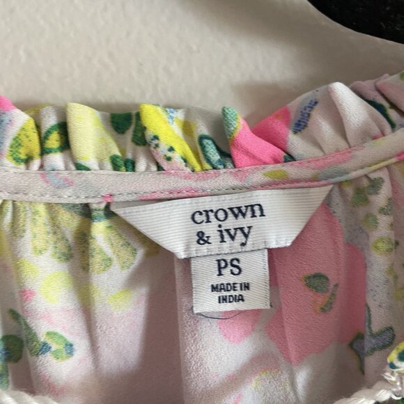 Crown & Ivy Womn PS Paisley Floral Preppy Crochet Tassel Sleeveless Ruffle Dress - Picture 5 of 7